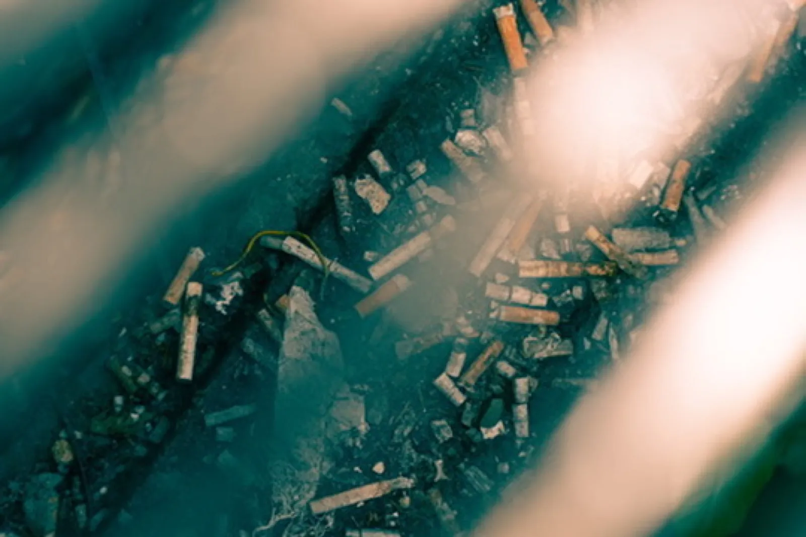 Close-up of weathered boat wreck with peeling paint