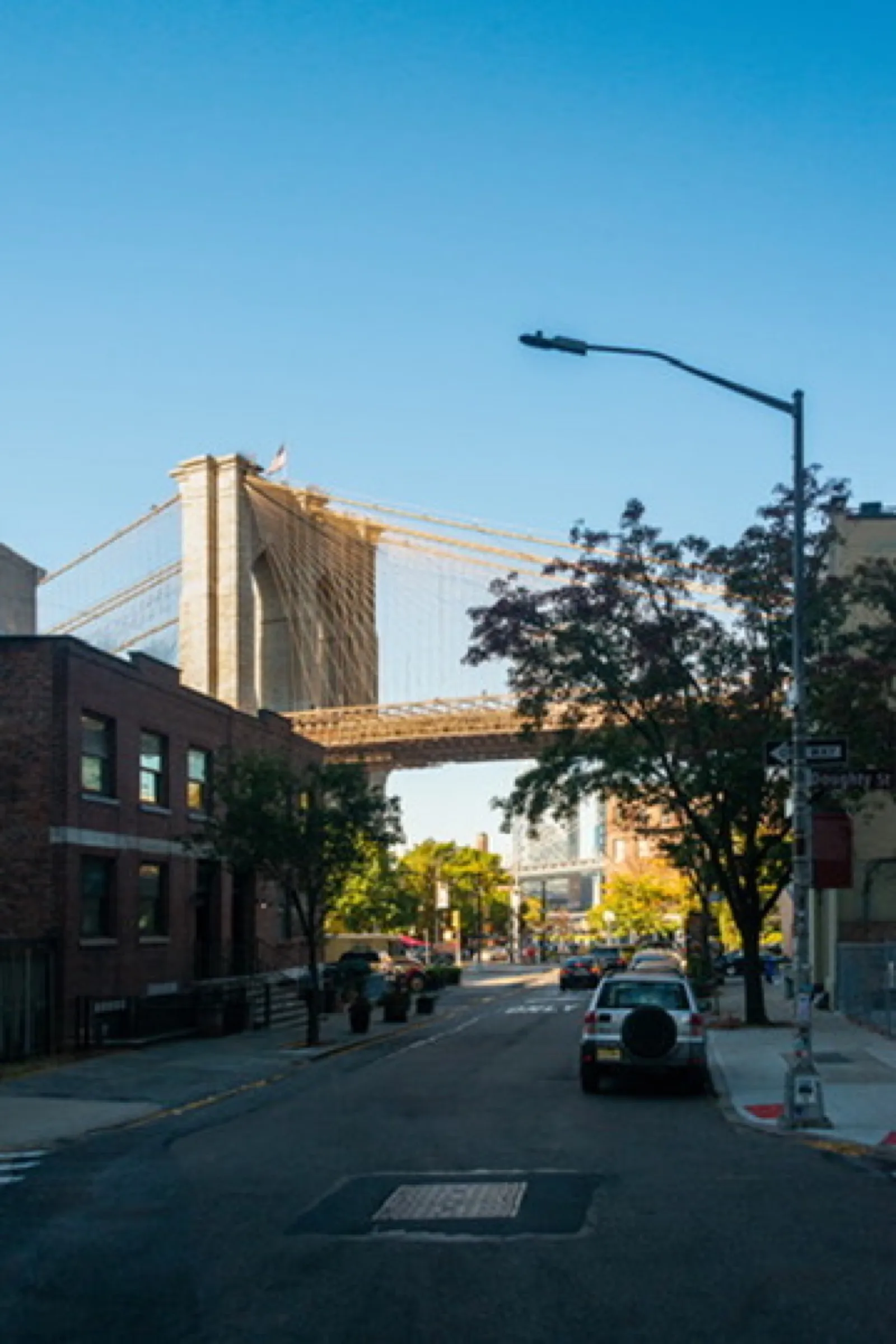 Bridge street view with golden afternoon sunlight